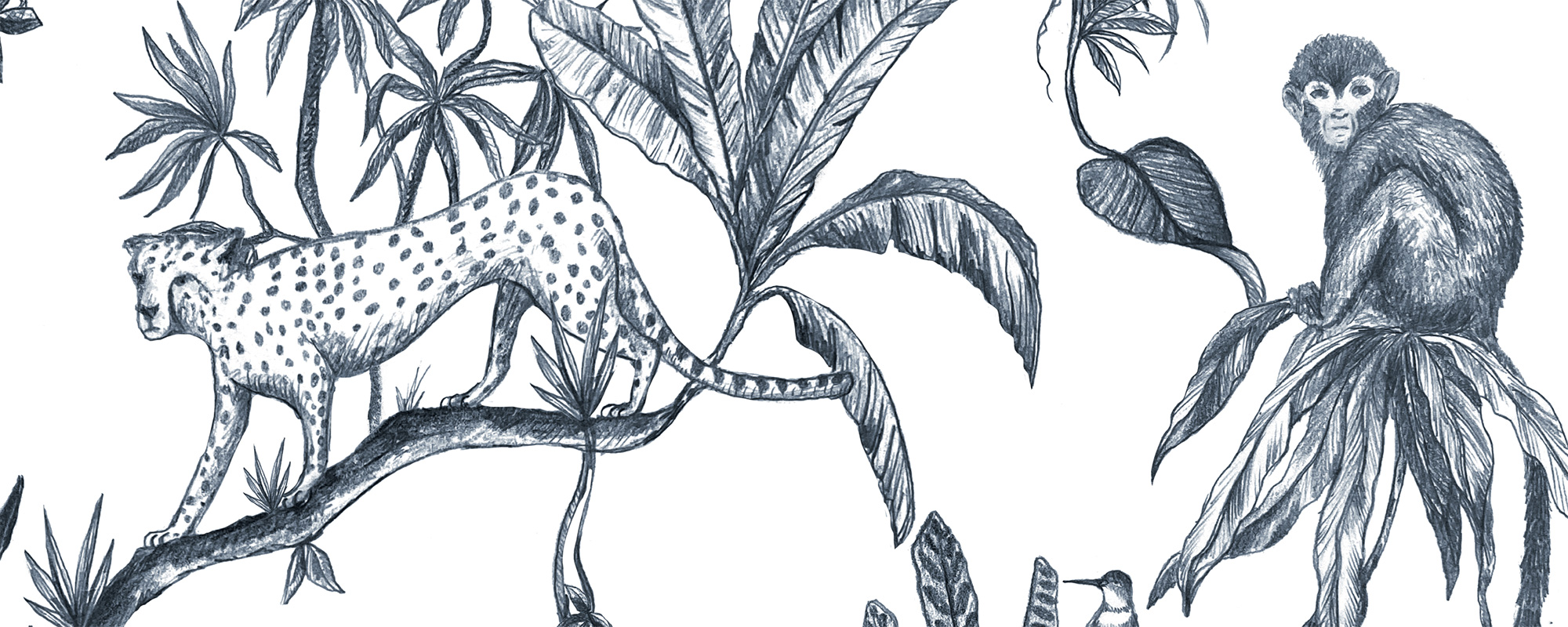 Hand-drawn Toile de Jungle – Blue