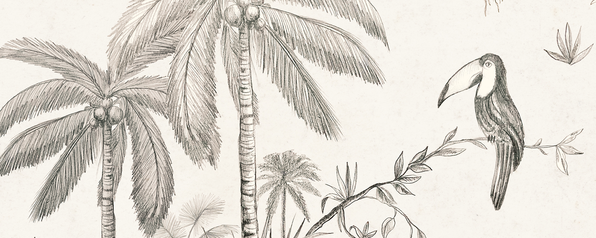 Hand-drawn Toile de Jungle – Sepia