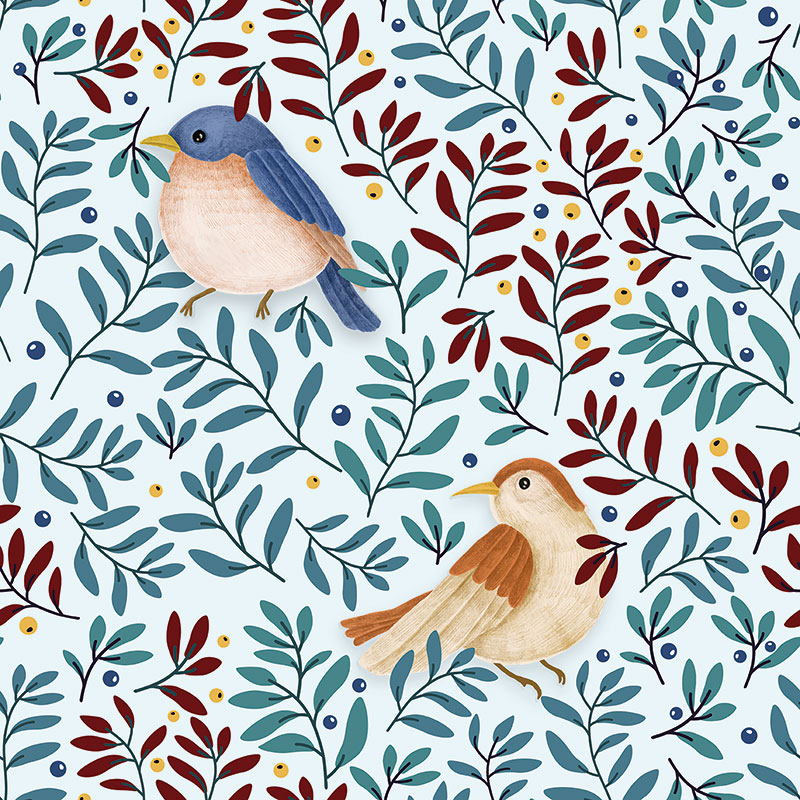 Cute Birds and Berries – Light Blue