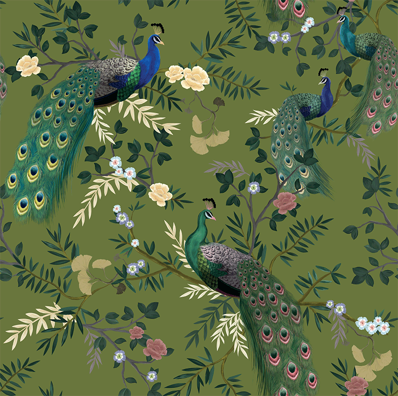 Royal Peacocks in the Green Garden