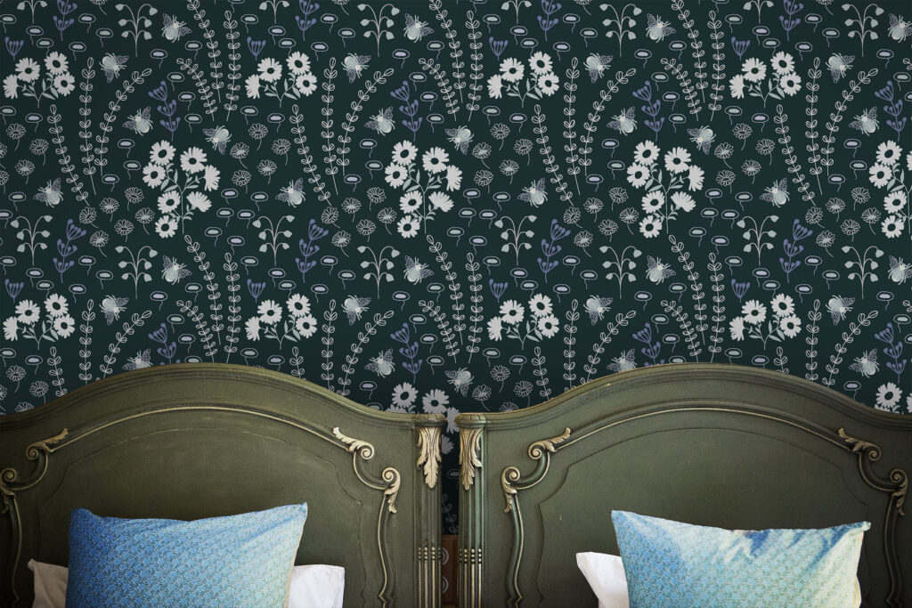 Dark, botanical wallpaper pattern for bedroom wall. Baubauwall Wallpapers & Murals for cool walls!