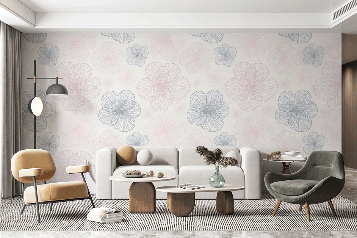 Big Flowers and Pastel Blooms Design Custom printed wallpaper