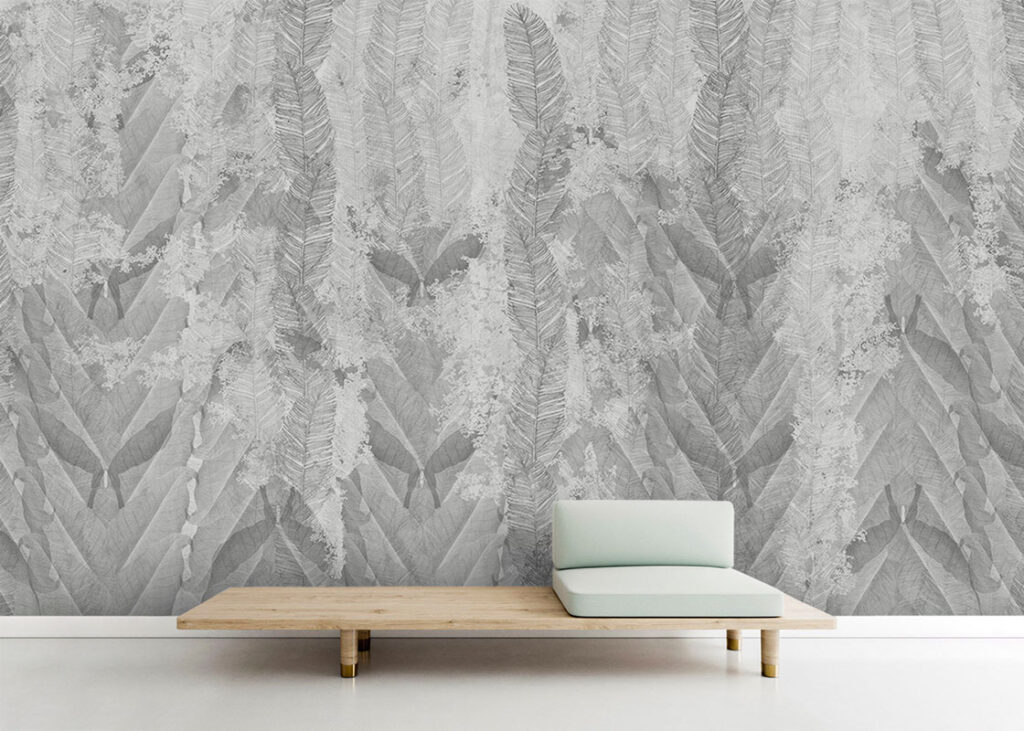 Quiet luxury mural wallpaper in grey - Deconstructed Feathers