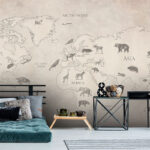 World Map Animal Safari – Beige