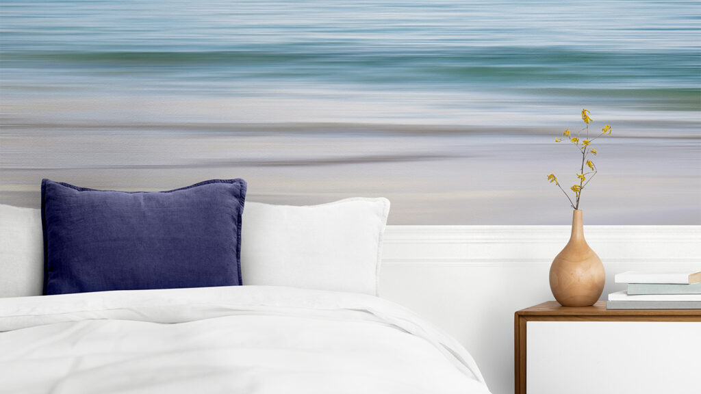 Photo wall mural. Bedroom feature wall with calm sea view photo wallpaper