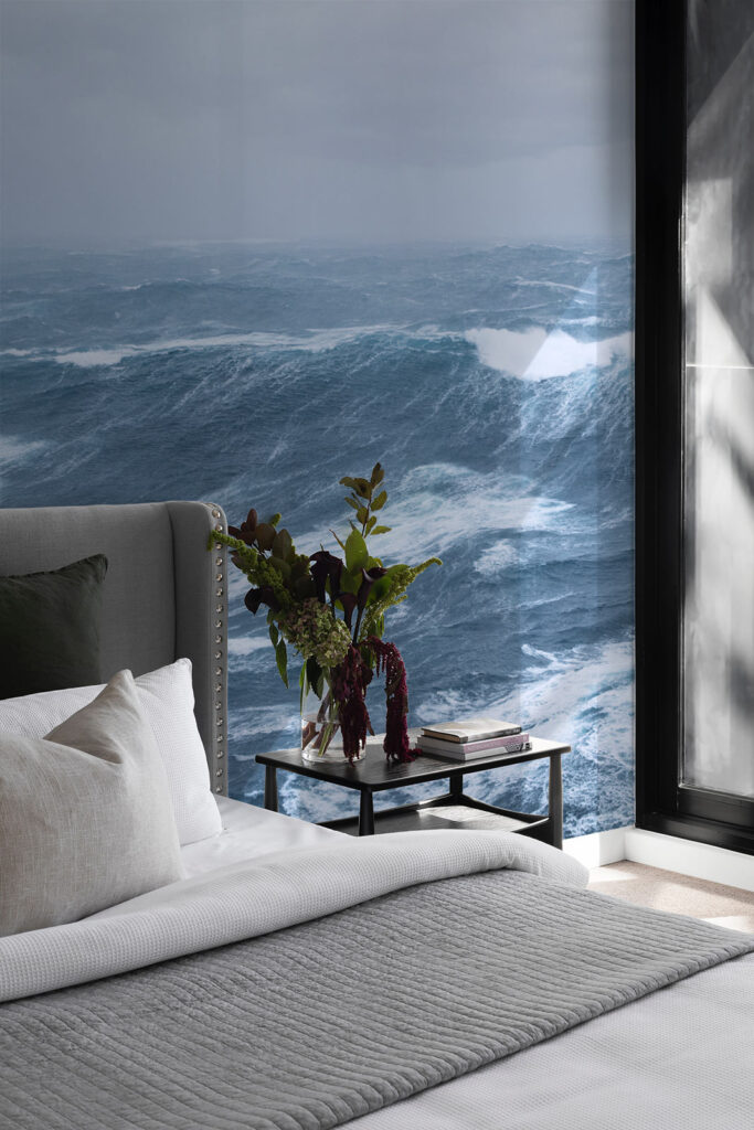 Bedroom Room Photo Mural Wallpaper - Stormy Ocean View. Printed on premium, non-woven wallpaper material for easy install and great look. As seen at Leave the World Behind