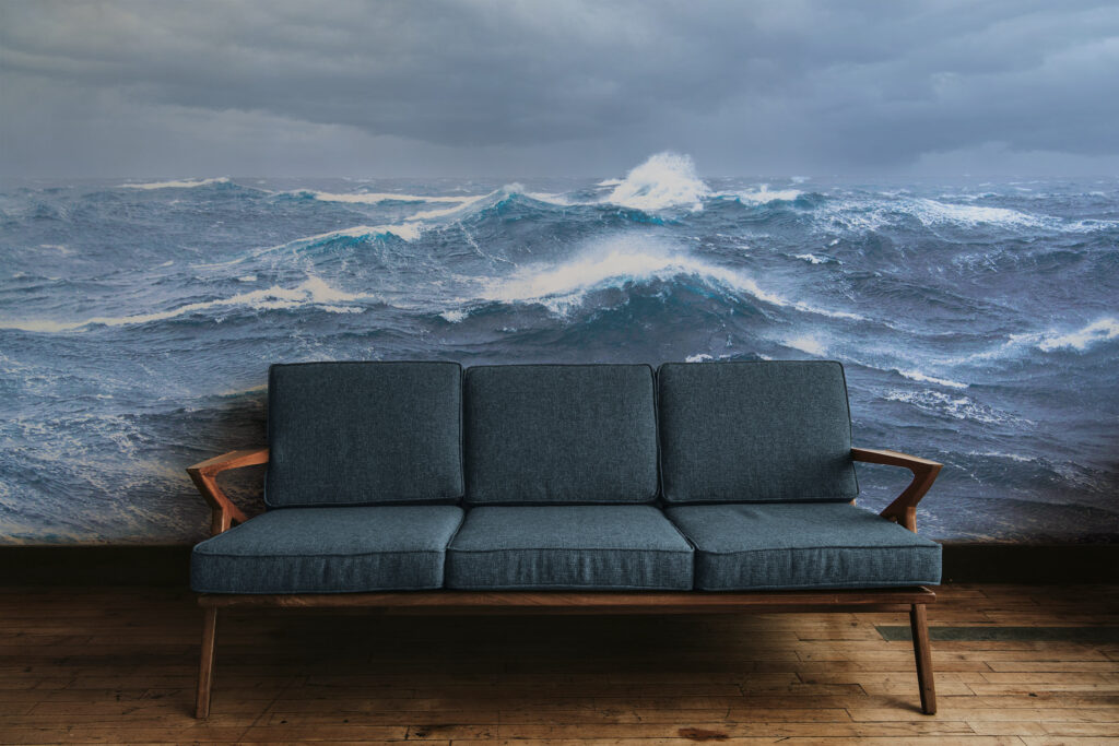 Raging ocean view look on a stunning photo wallpaper. Great fit for living room wall decor