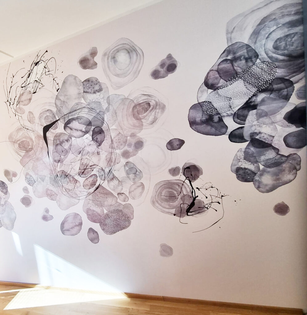 Watercolour, hand painted mural wallpaper