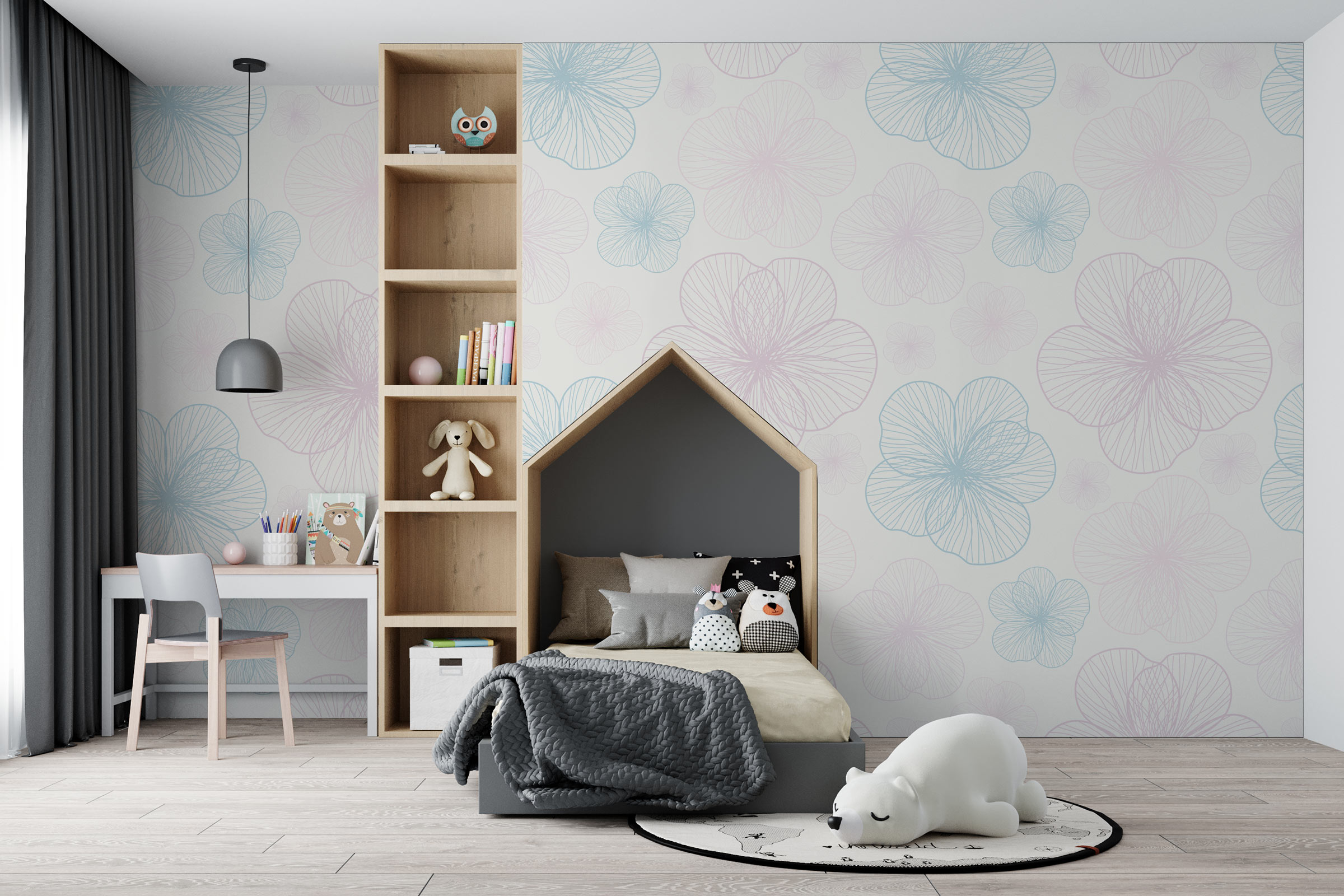Big Flowers and Pastel Blooms Design Custom printed wallpaper