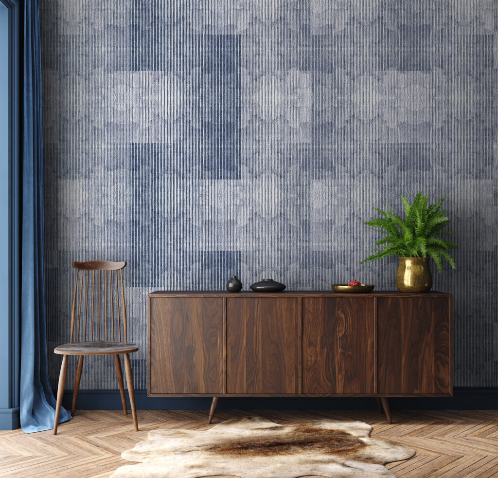 Blue stripey wallpaper. Designer collection Atelier