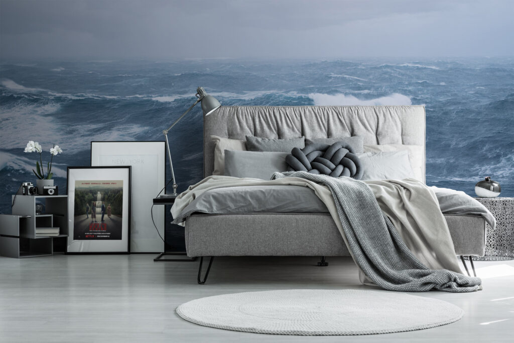 Bedroom Room Photo Mural Wallpaper - Stormy Ocean View. Printed on premium, non-woven wallpaper material for easy install and great look. As seen at Leave the World Behind