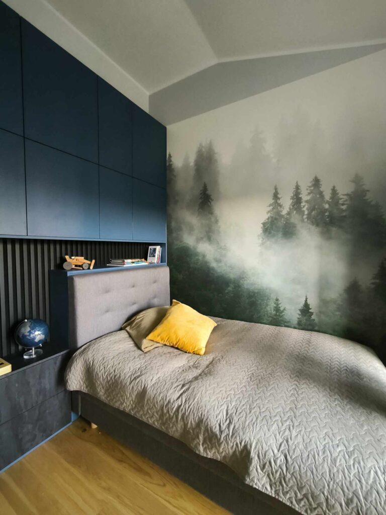 Photo Wall Mural - Foggy Nordic Forest Bedroom designed by Gerly Grünbaum