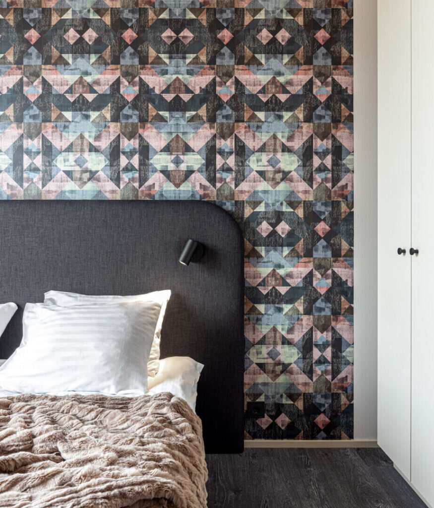 Checkered Geometry Wallpaper at a hotel room feature wall