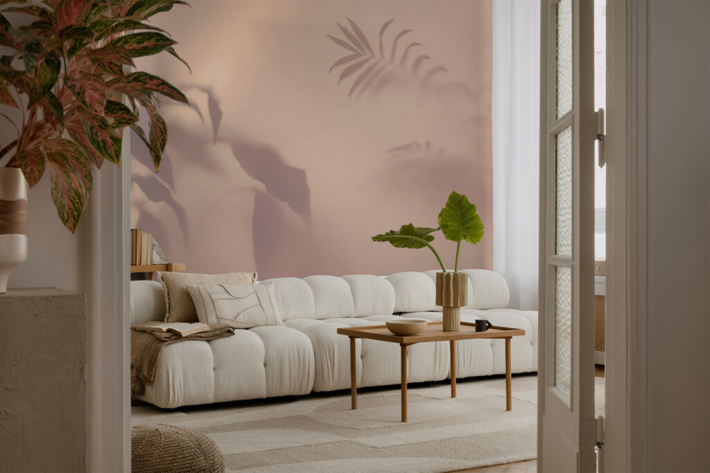 Photo wall mural of tropical leaves through glass