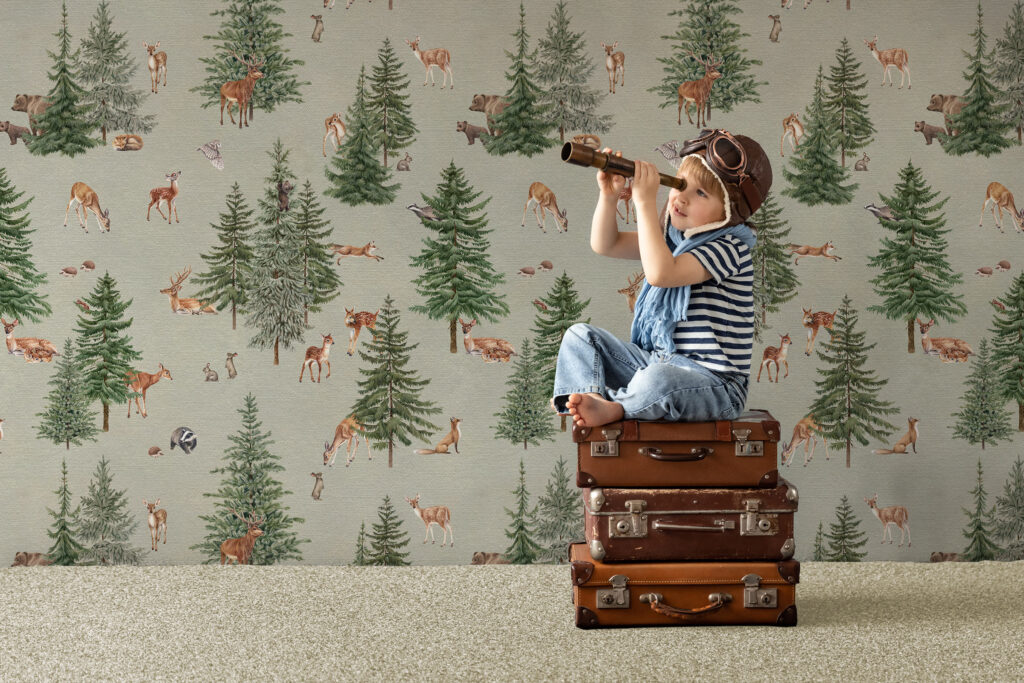 Green forest wallpaper for kids rooms