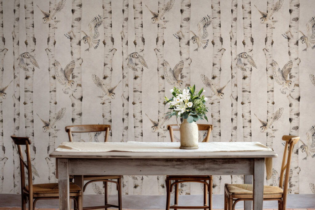 Beige wallpaper, Scandi style design for perhaps vintage interior concepts