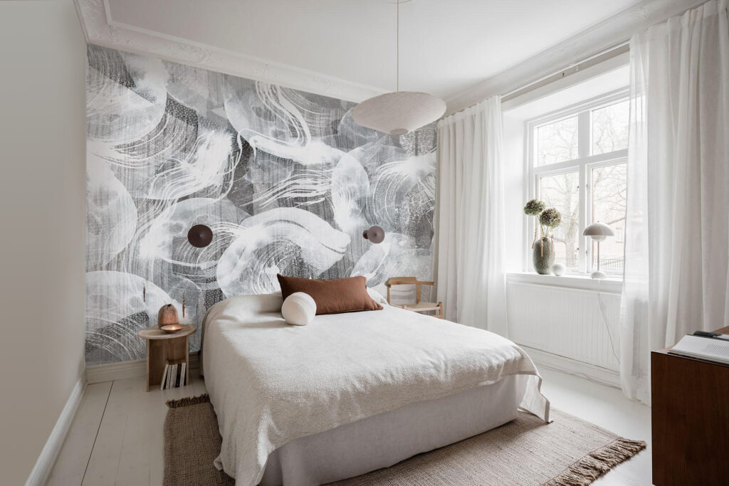 Grey hued designer wall mural. handpainted wallpaper by Baubauwall