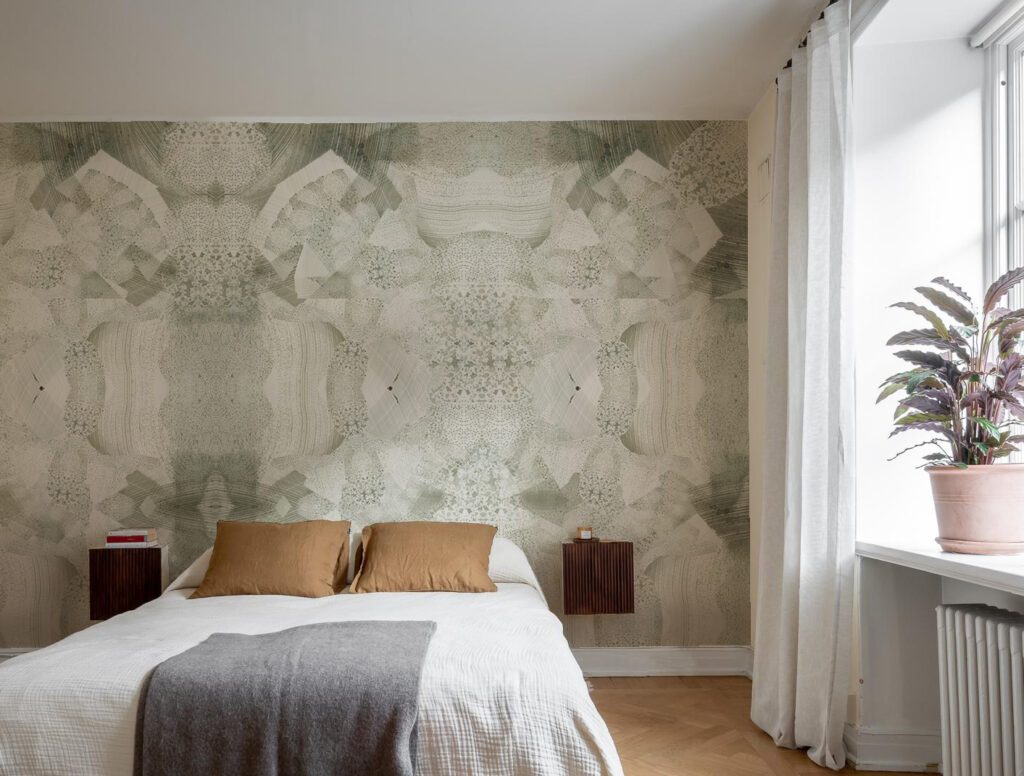 Bedroom feature wall wallpaper in light grey colour