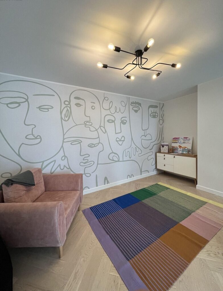 Line Art Faces - Designer Mural Wallpaper in Grey