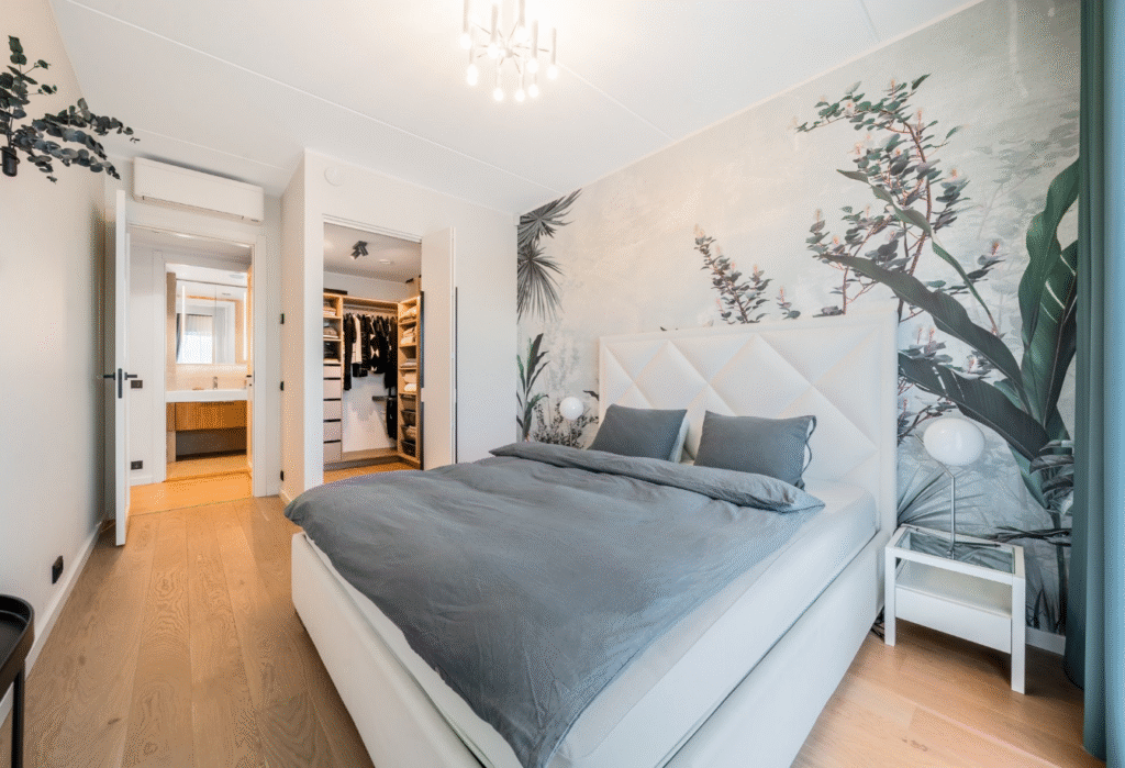 Mural Wallpaper Botanic BReeze on a bedroom feature wall. Baubauwall Wallpapers