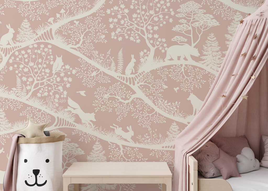 Roosa tapeet tüdruku tuppa Pühjamaises stiilis. Baubauwall Tapeedid