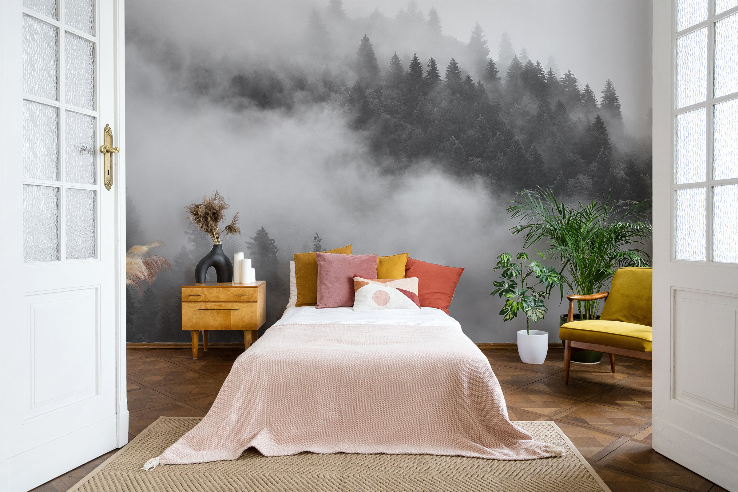Photo Walllaper Fog Forest – Black & White