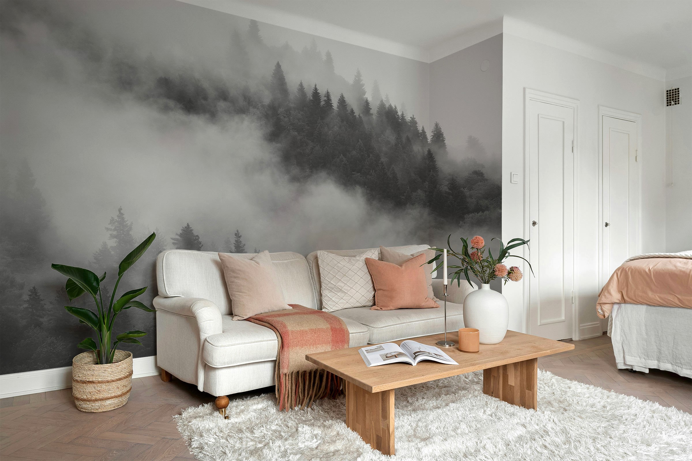 Photo Walllaper Fog Forest – Black & White