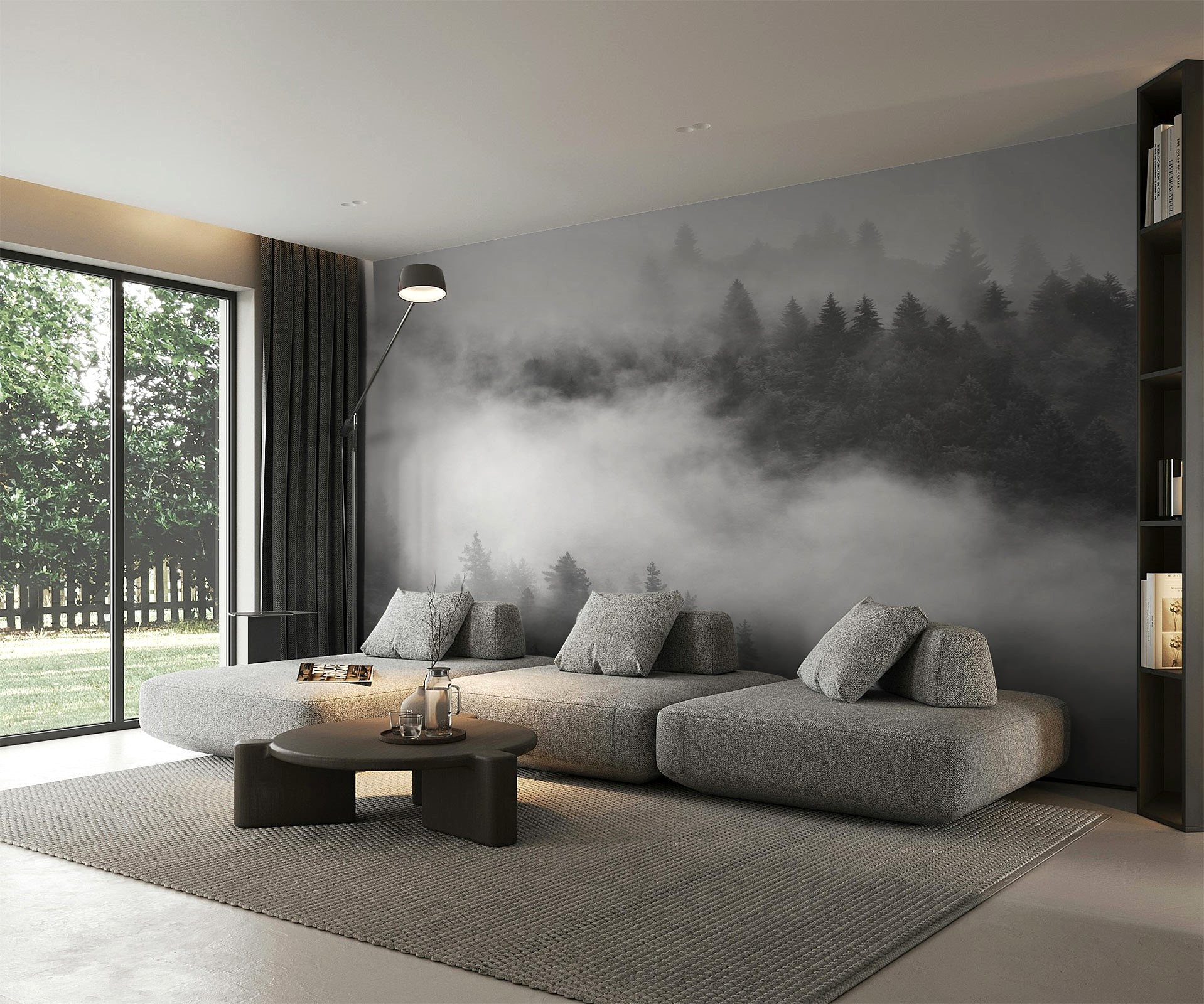 Photo Walllaper Fog Forest – Black & White