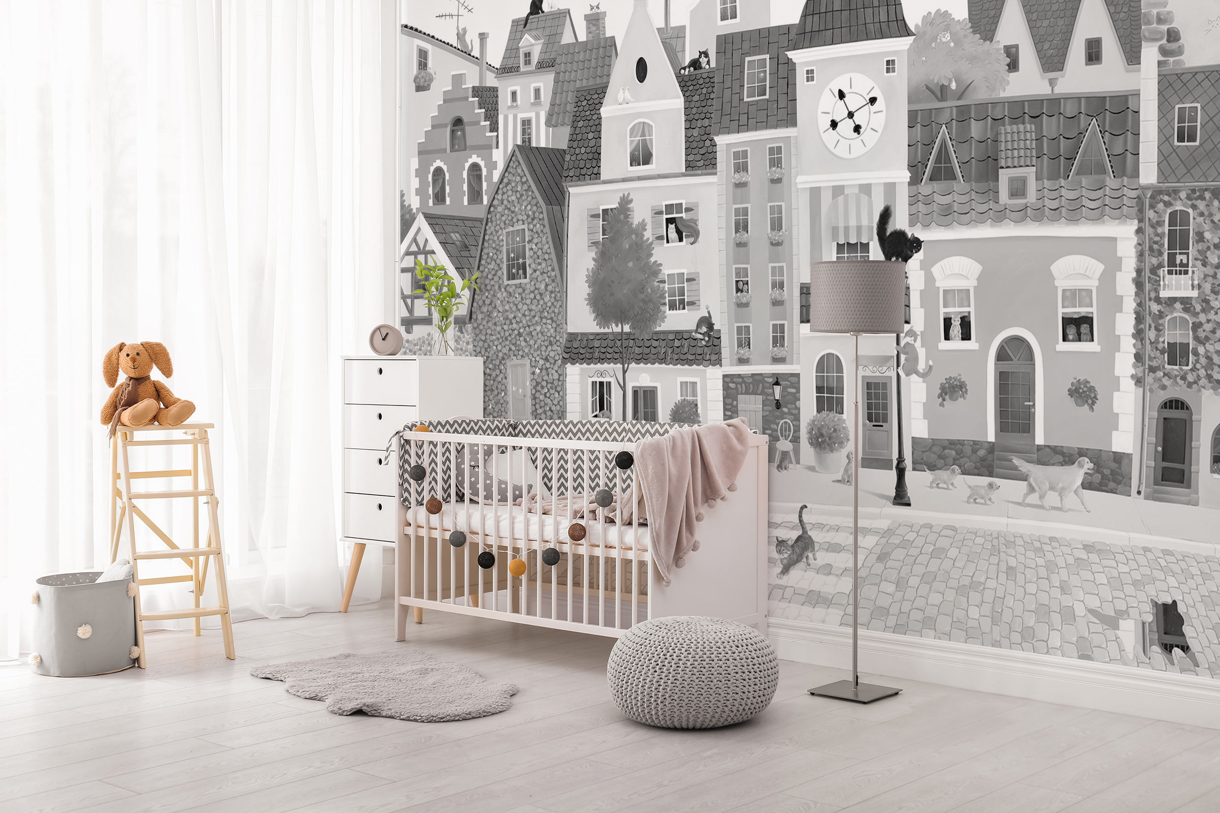 Lastetoa tapeet Linn ja kassid – hall