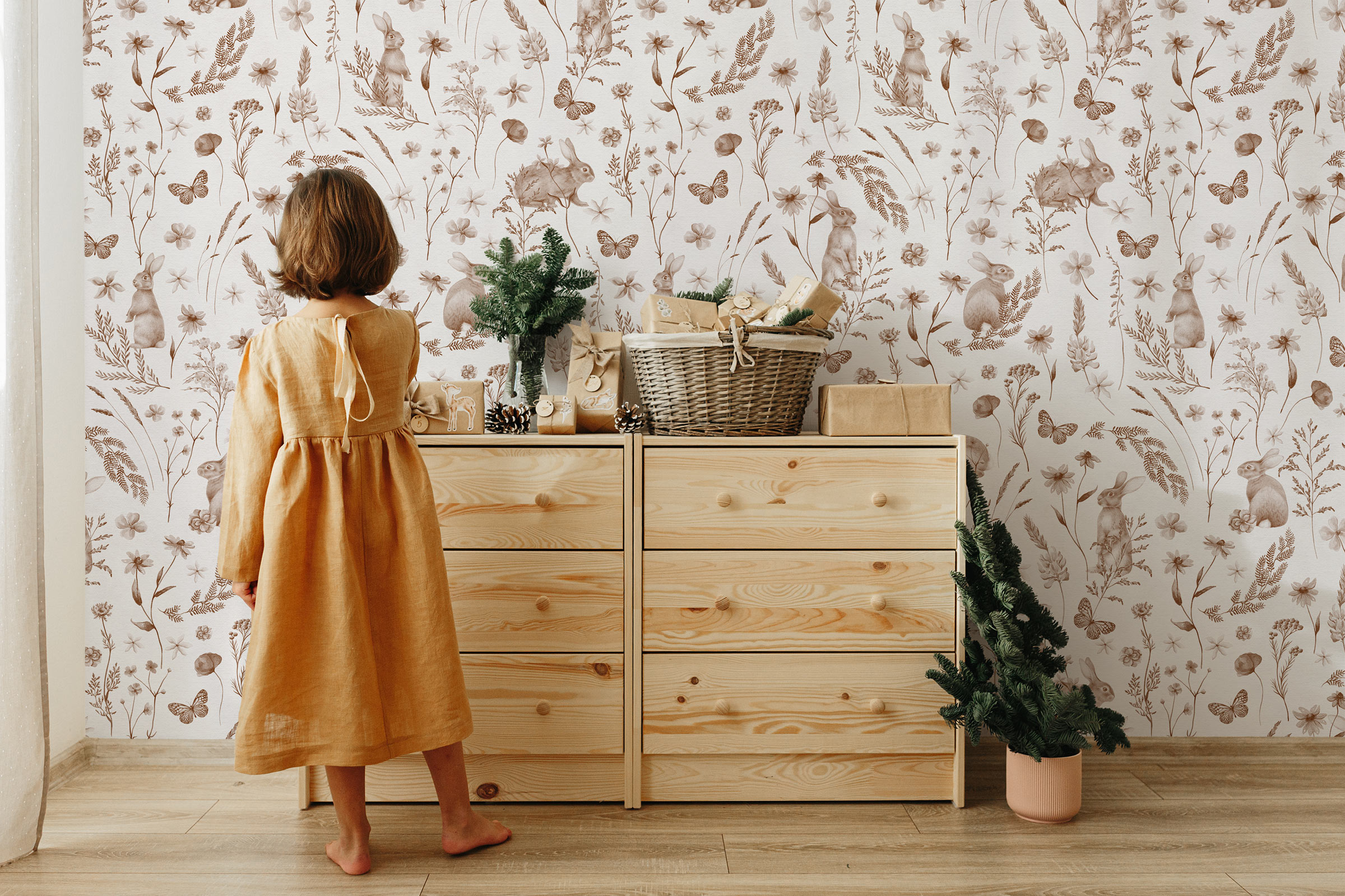 Country Rabbits – Sepia Beige